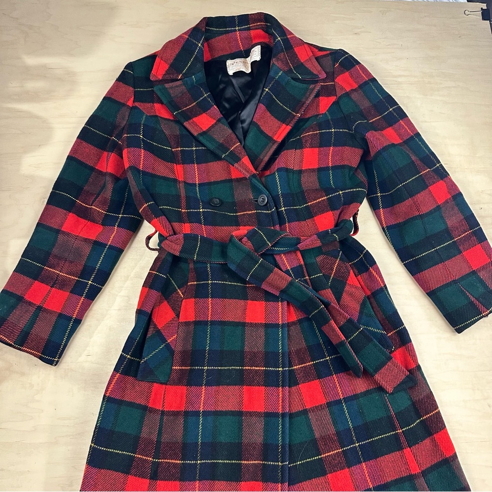 Vintage Pendleton Red and Green Plaid 100% wool Coat